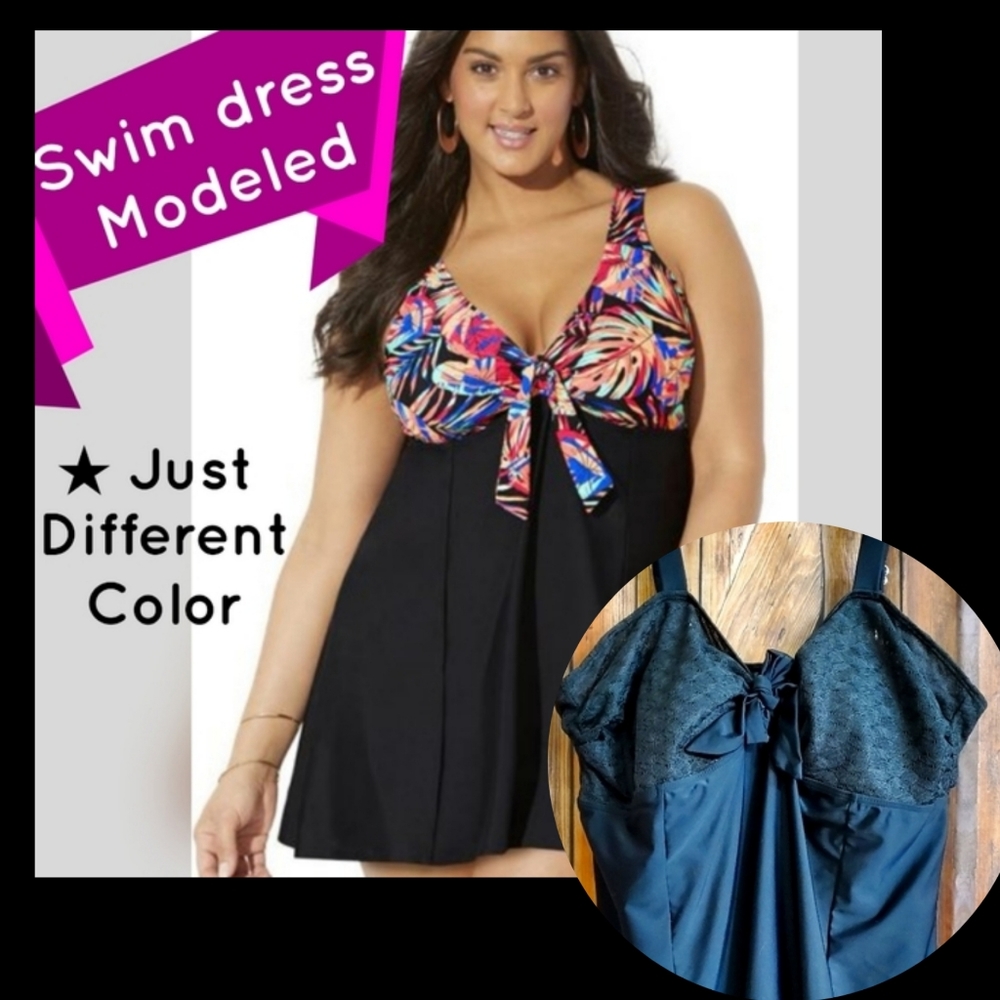 LAST CHANCE❎ WAS $92 ❎ SWIM DRESS • Black Lace Top 1pc, 3X.